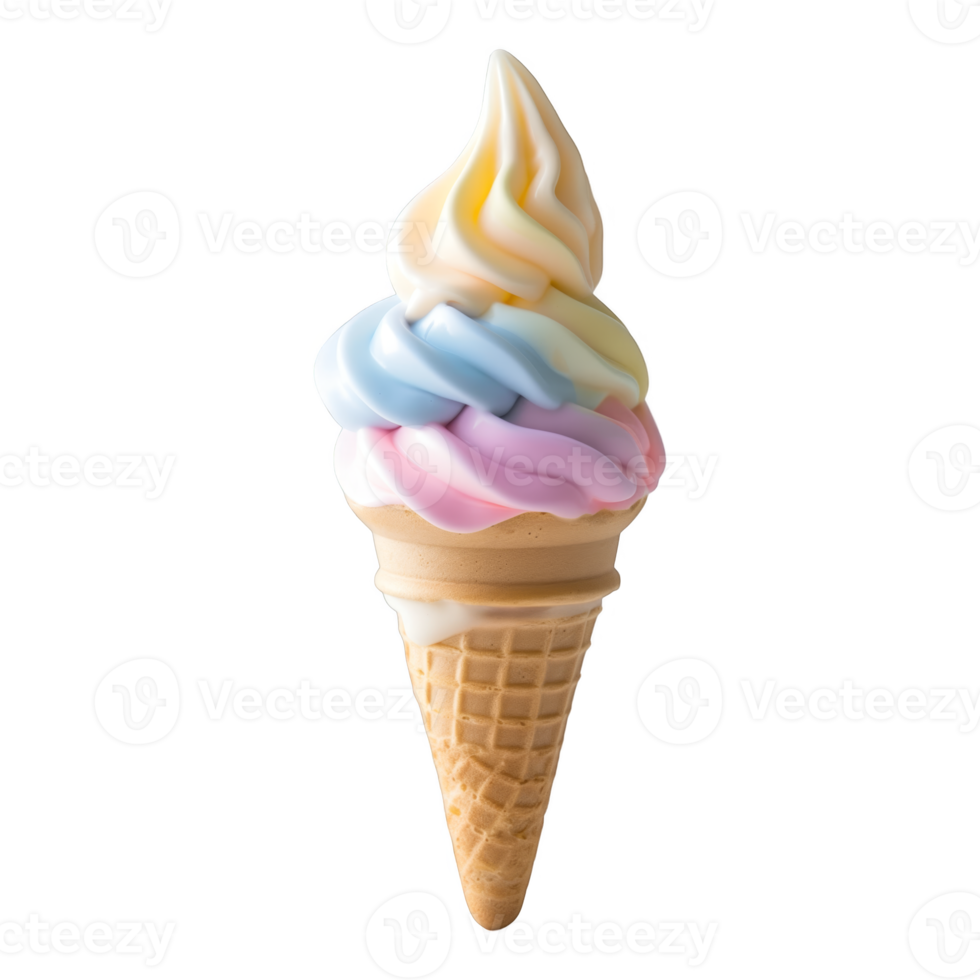 AI generated Creamy and colorful ice cream cone with a swirl of colors. The soft, dairy ice product is on a transparent background. png
