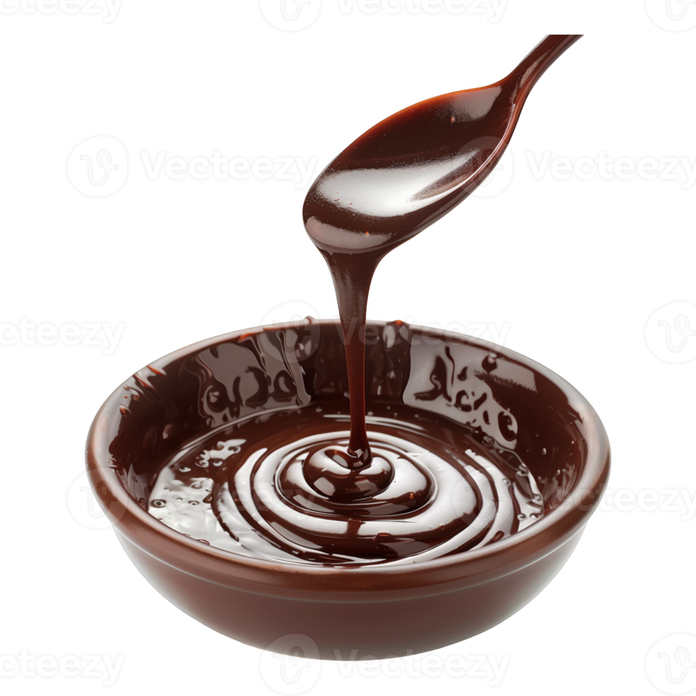 AI generated A spoonful of chocolate sauce is poured into a bowl png