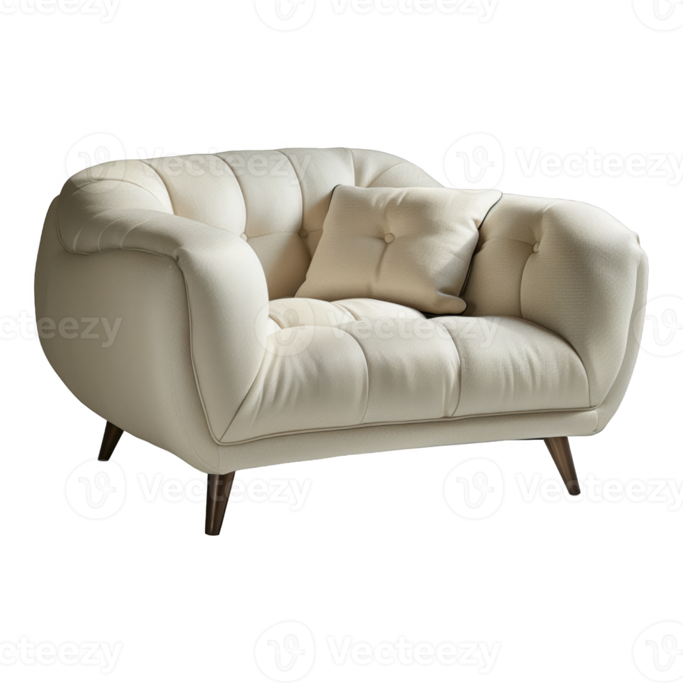 AI generated A white couch with a pillow on it. The couch is large and has a fluffy texture. png
