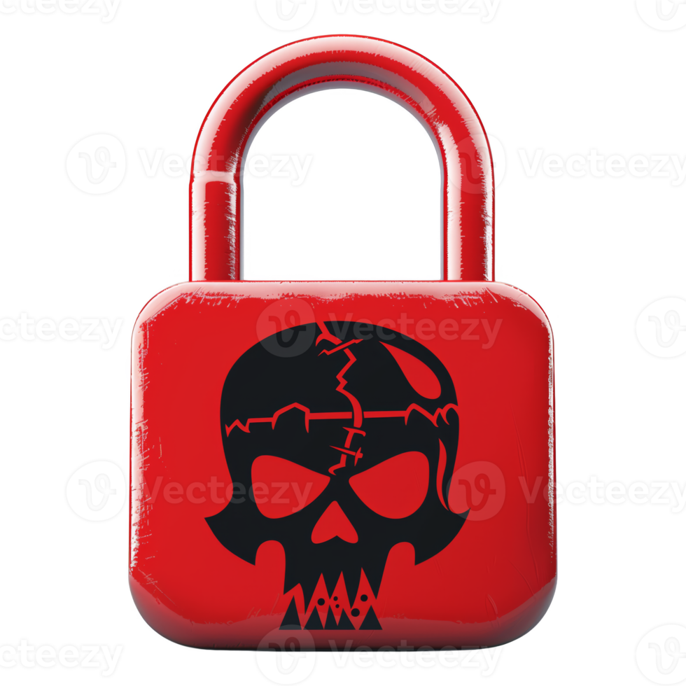 AI generated A red lock with a skull on it png
