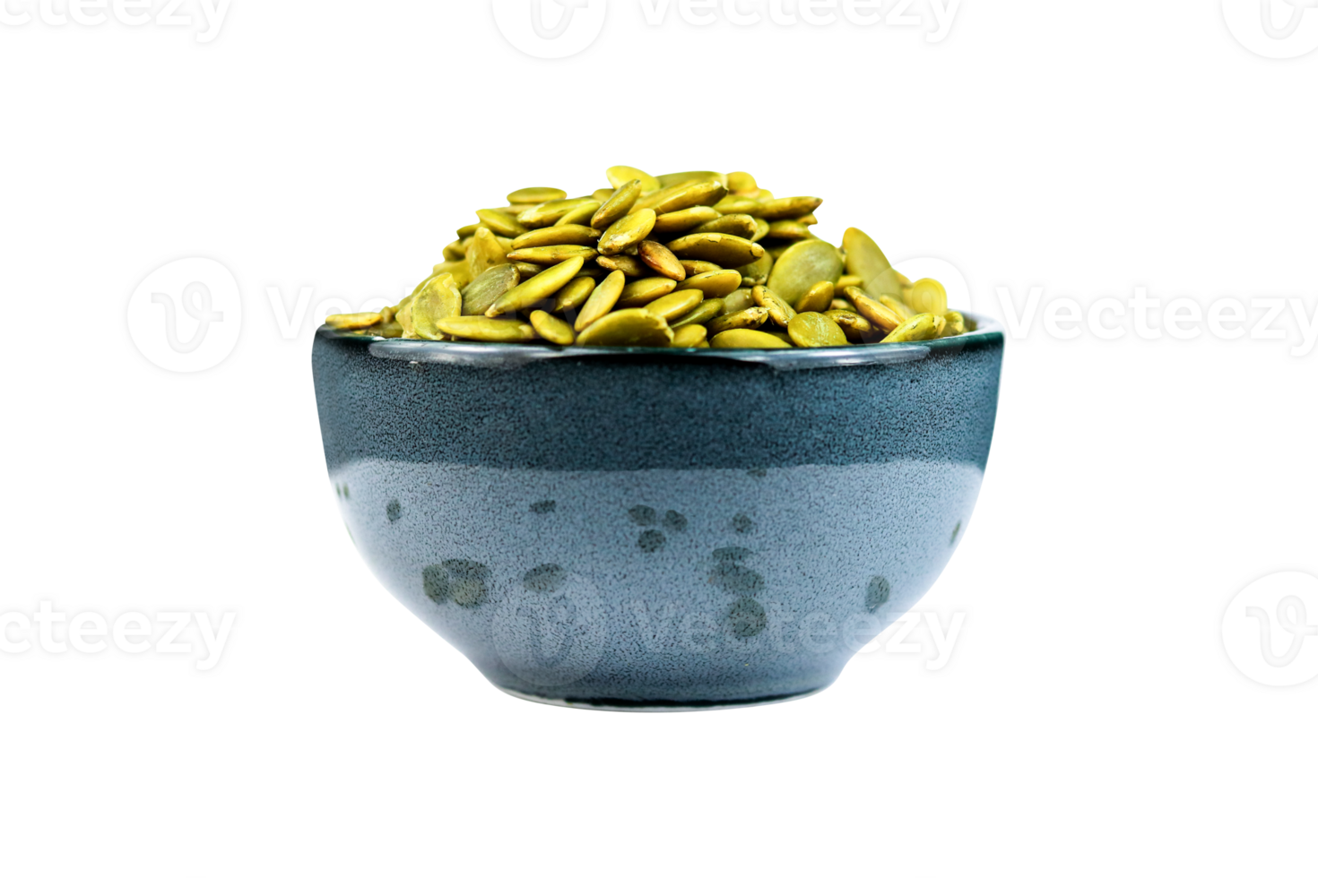 Pumpkin seeds in ceramic bowl isolated on a transparent background png