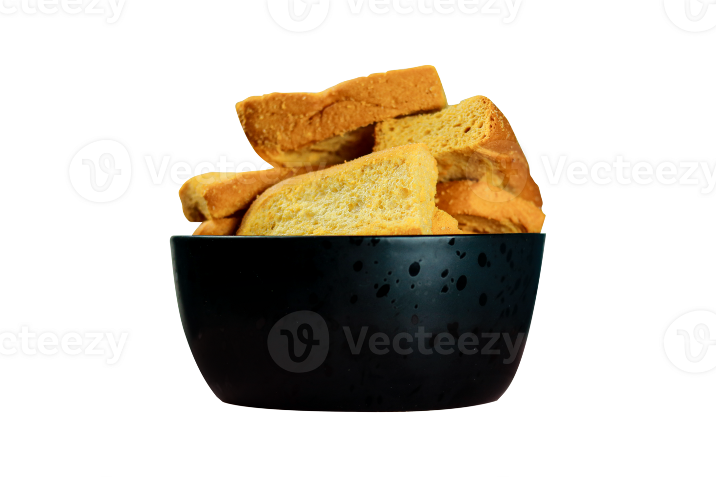 Toast in a black bowl isolated on a transparent background. png