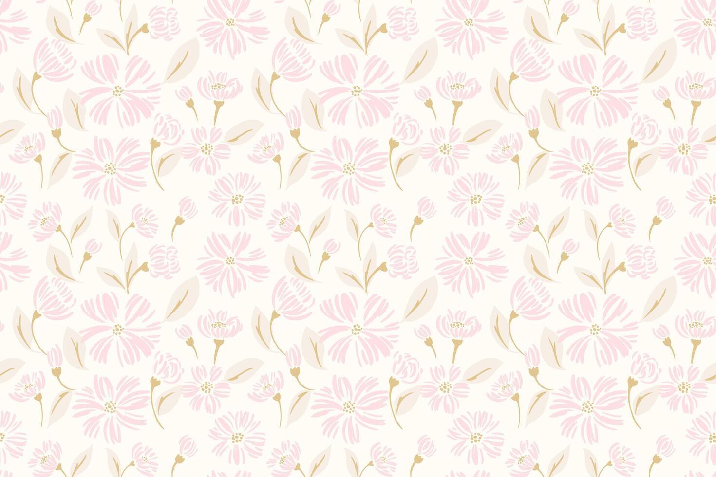 Pastel soft or gently abstract flowers and buds, shapes leaves seamless pattern. Vector hand drawn sketch. Simple creative ditsy floral background. Template for designs, fashion, children textiles