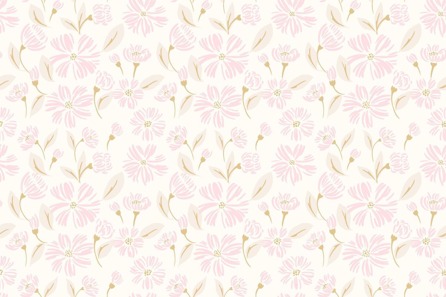 Pastel soft or gently abstract flowers and buds, shapes leaves seamless pattern. Vector hand drawn sketch. Simple creative ditsy floral background. Template for designs, fashion, children textiles
