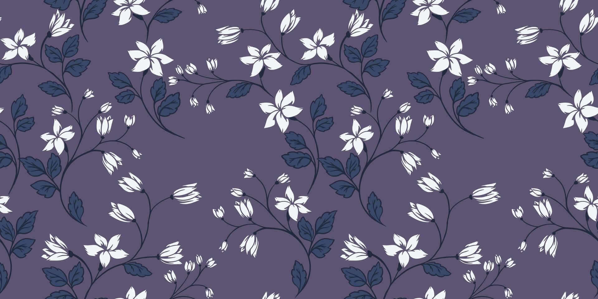 Artistic abstract branches with flowers bells and tiny leaves seamless pattern. Vector hand drawn. Monotone dark simple creative wild floral stems printing. Template for designs, fabric, fashion