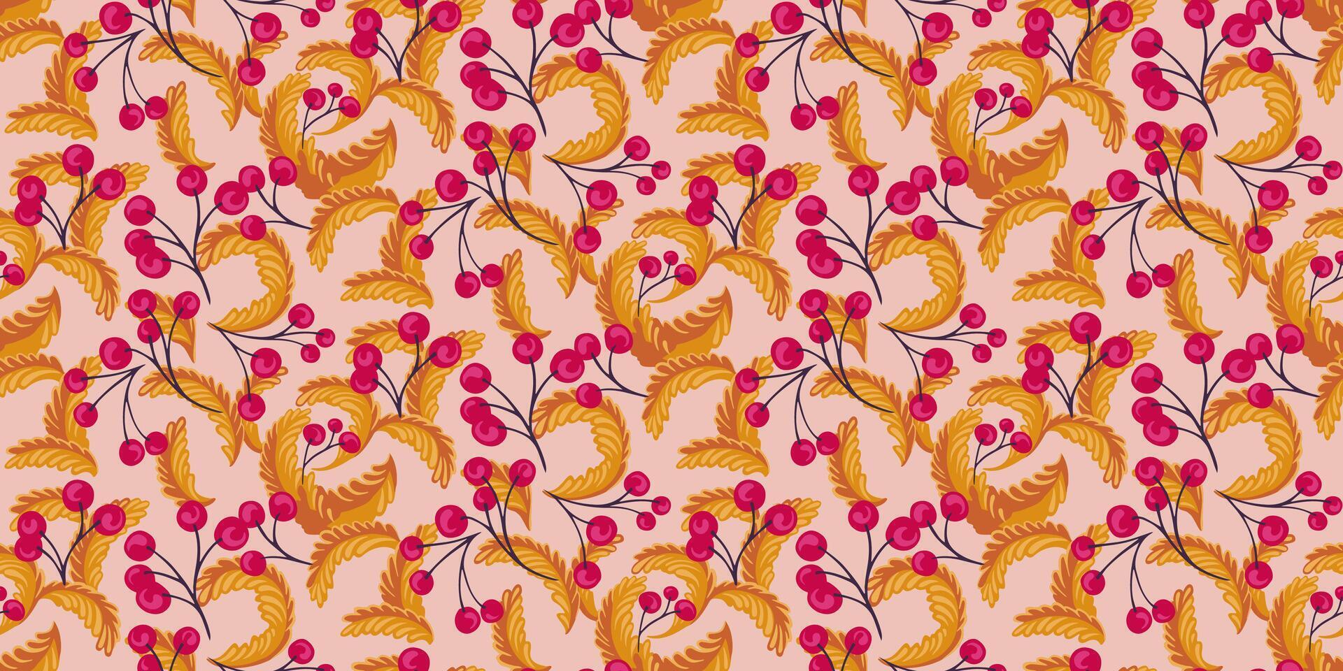 Colorful creative artistic monogram and abstract branches berries seamless pattern. Ornament decorative patterned. Vector hand drawn. Collage template for printing, textile, surface design, fabric.
