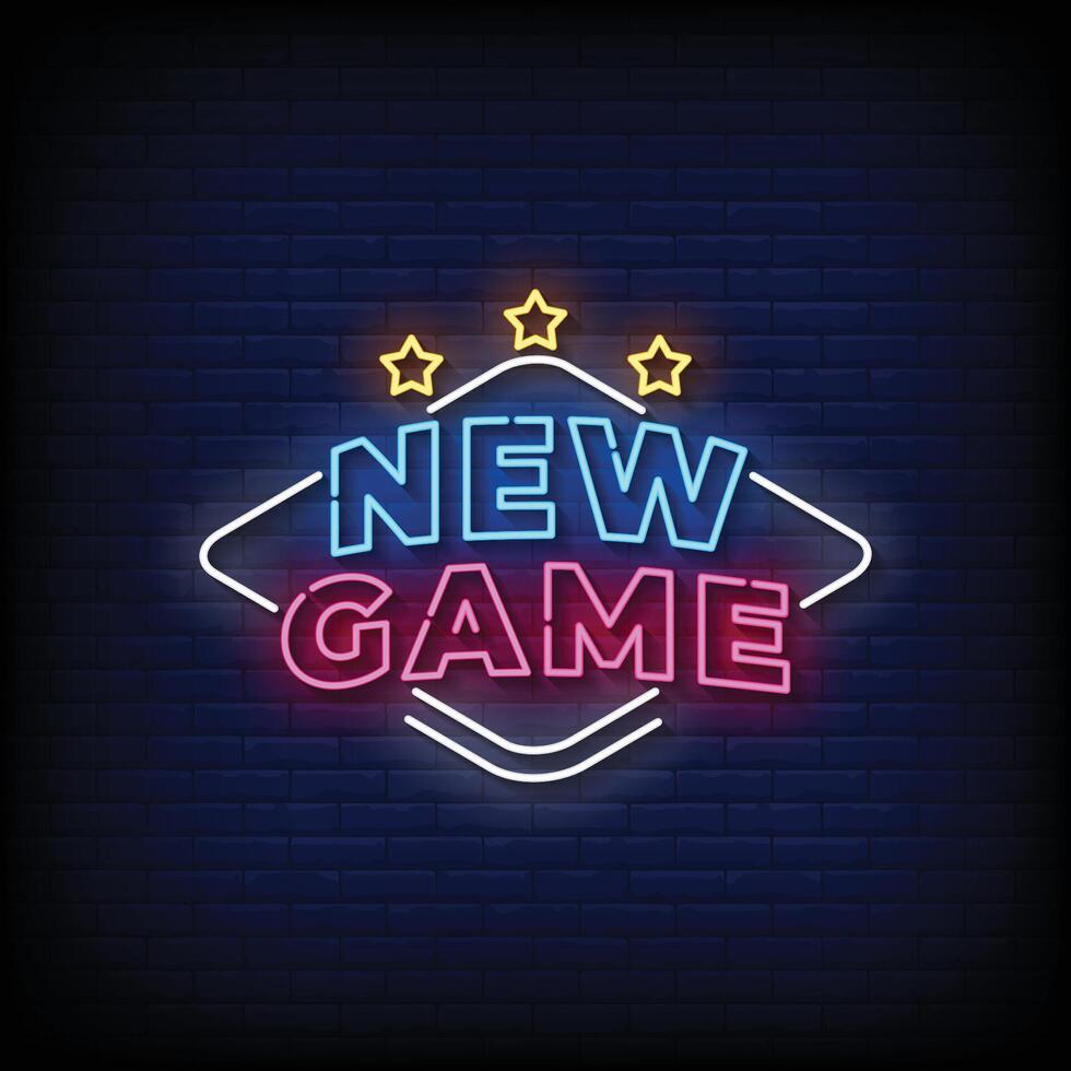 Neon Sign new game with brick wall background vector