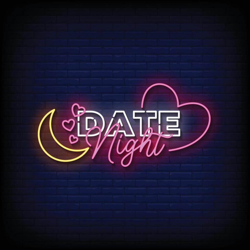 Neon Sign date night with brick wall background vector