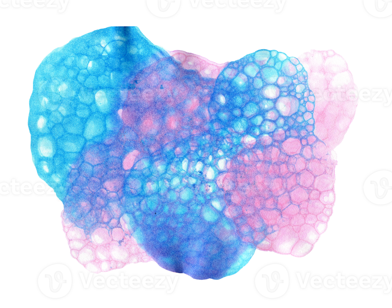 Watercolor illustration blue and pink background bubbles, foam, big spot. Artistic background pattern with spots, strokes, blobs, bubbles, highlights, stripes. For design, website, packaging, print png