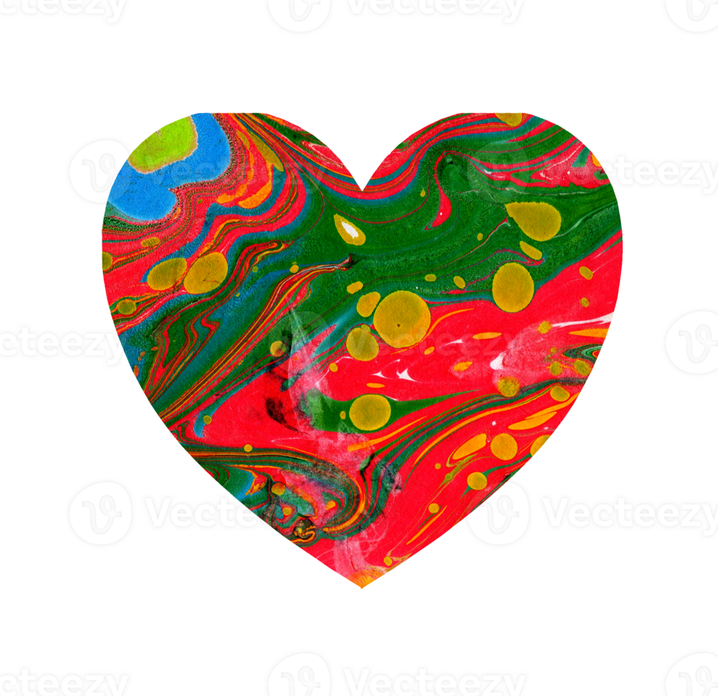 acuarela ilustración de un multicolor corazón con manchas y tintes de pintar. festivo tarjeta para San Valentín día, boda, aniversario. artístico diseño elemento aislado png