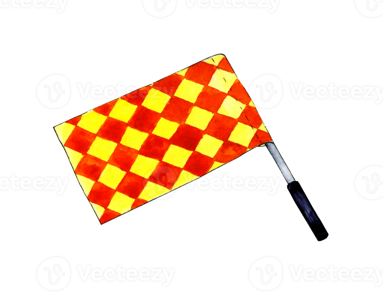 Watercolor illustration of a judge's flag. Line judge flag soccer. The referee flag is a tool that helps the assistant referee to signal violations, substitutions and other events. Isolated. Drawn png