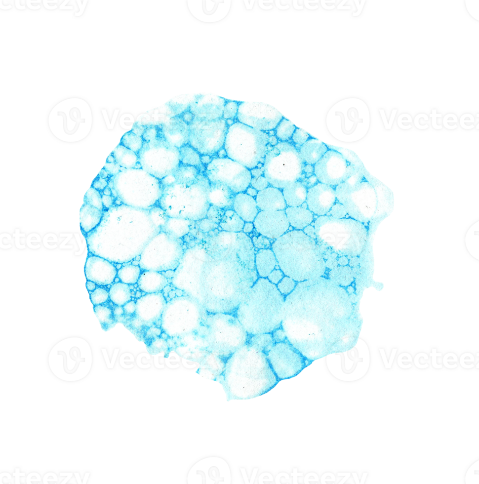 Watercolor illustration blue spot background with bubbles, foam. Artistic background pattern with spots, strokes, blobs, bubbles, highlights, stripes. For design, website, packaging, print template, png