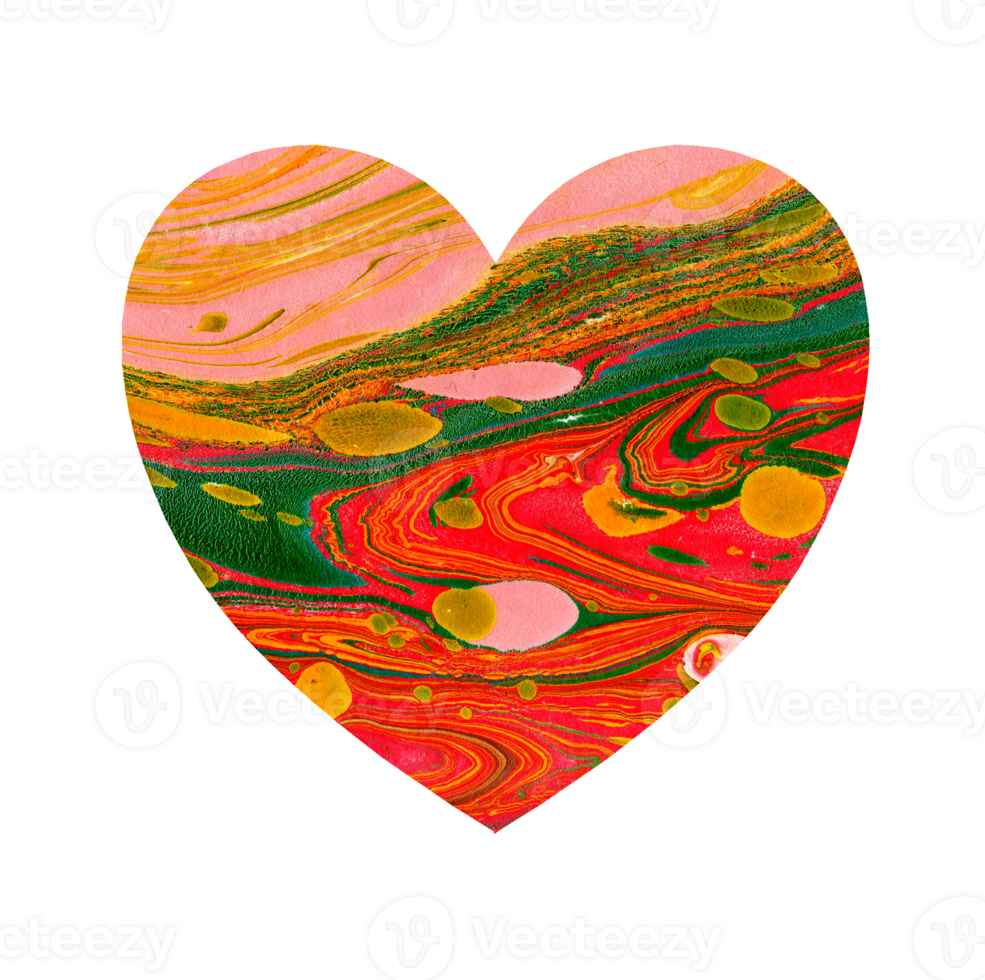 Watercolor illustration of a multicolored heart with stains and tints of paint. Festive card for Valentine's Day, wedding, anniversary. Artistic design element isolated png