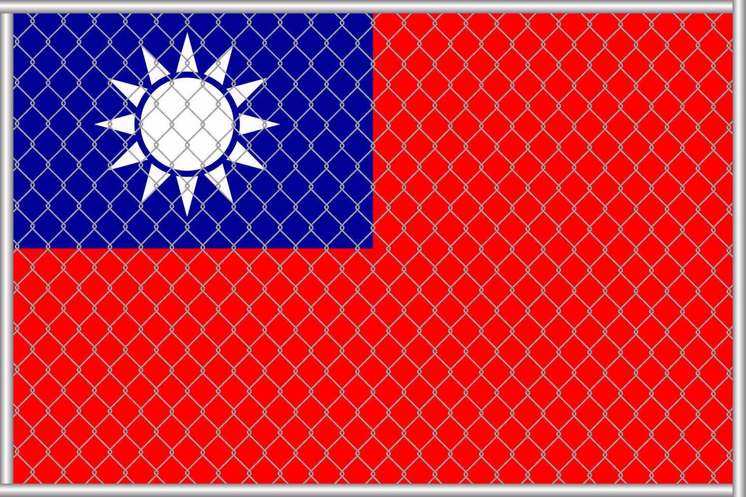 Vector illustration of the flag of Taiwan under the lattice. The concept of isolationism.