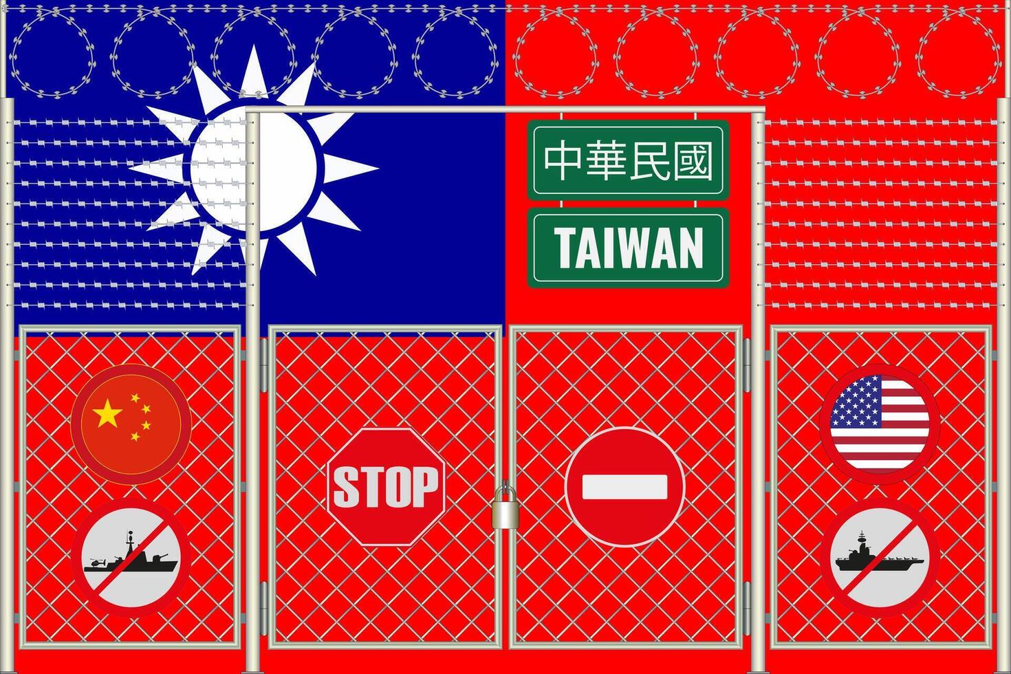 vector ilustración de el bandera de Taiwán debajo el enrejado. concepto de aislacionismo. No guerra.