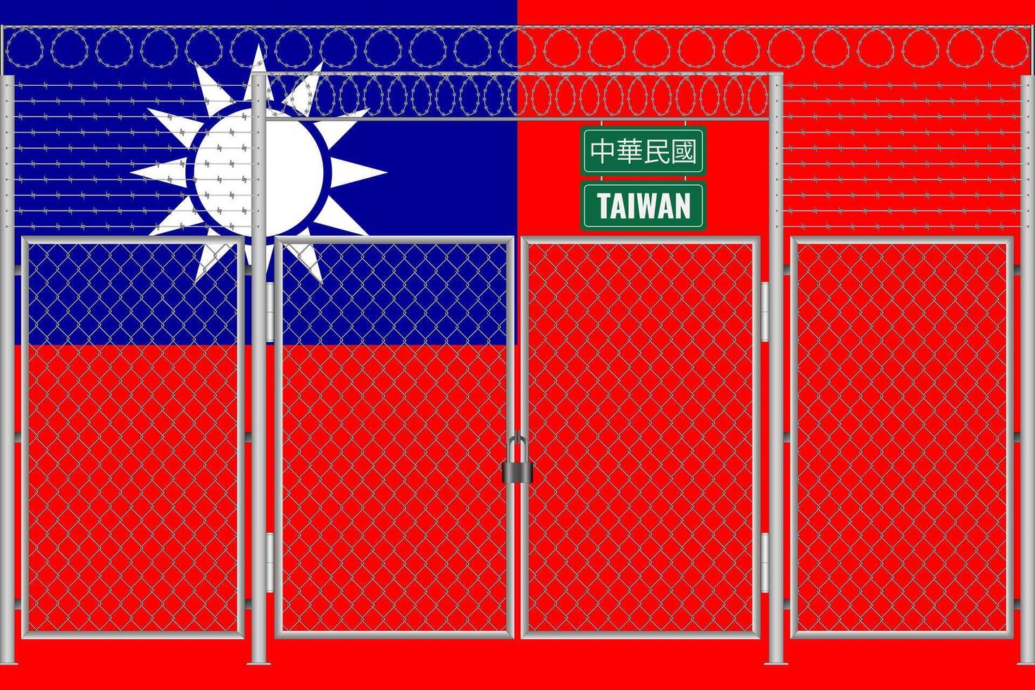 vector ilustración de el bandera de Taiwán debajo el enrejado. concepto de aislacionismo. No guerra.