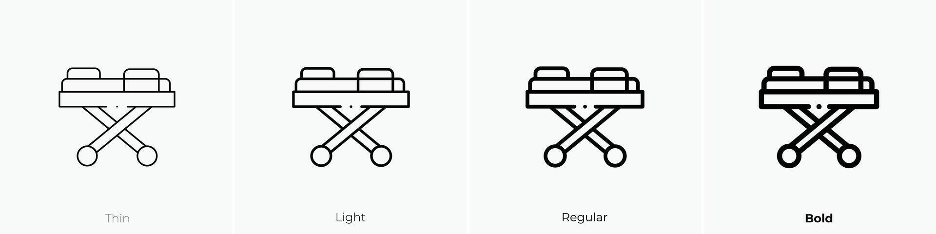 medical stretcher icon. Thin, Light, Regular And Bold style design isolated on white background vector