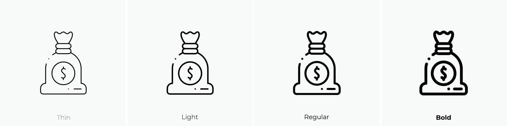 money bag icon. Thin, Light, Regular And Bold style design isolated on white background vector