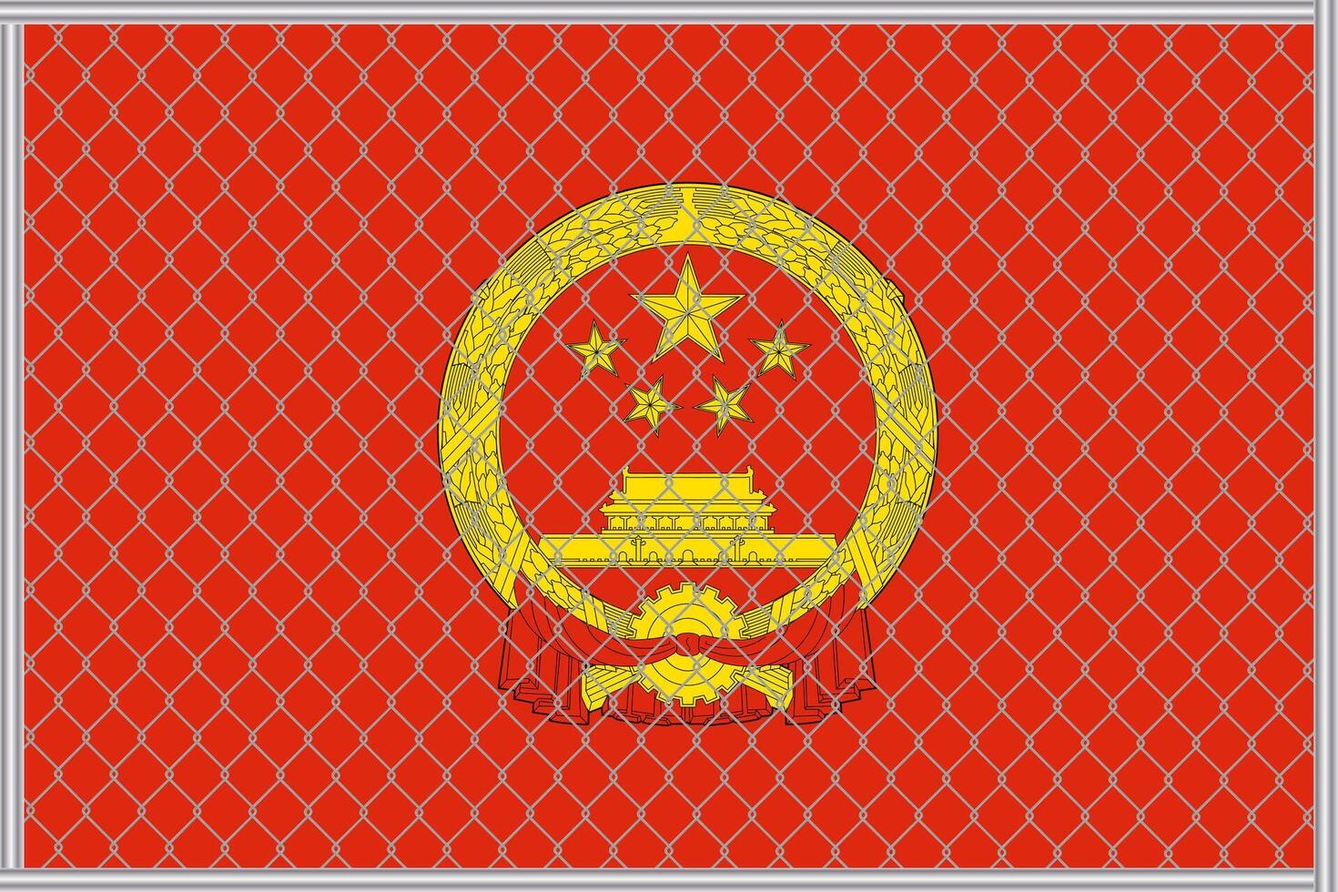 vector ilustración de el bandera y Saco de brazos de China debajo el enrejado. concepto de aislacionismo.