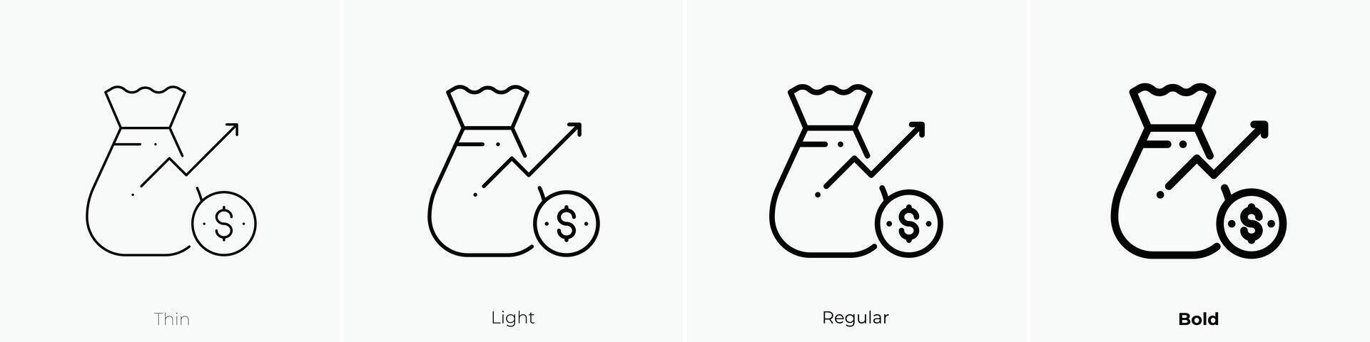 money bag icon. Thin, Light, Regular And Bold style design isolated on white background vector