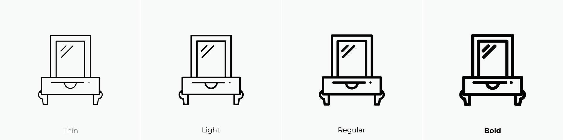 espejo icono. delgado, luz, regular y negrita estilo diseño aislado en blanco antecedentes vector