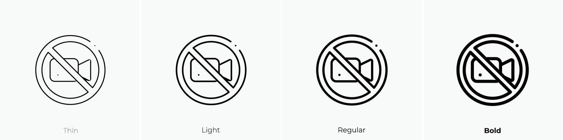 No grabación icono. delgado, luz, regular y negrita estilo diseño aislado en blanco antecedentes vector