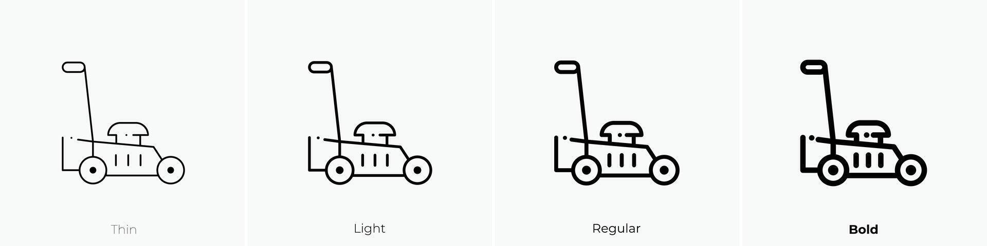 cortacésped icono. delgado, luz, regular y negrita estilo diseño aislado en blanco antecedentes vector