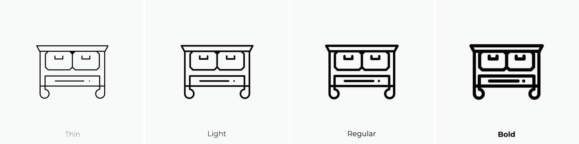 mesita de noche icono. delgado, luz, regular y negrita estilo diseño aislado en blanco antecedentes vector