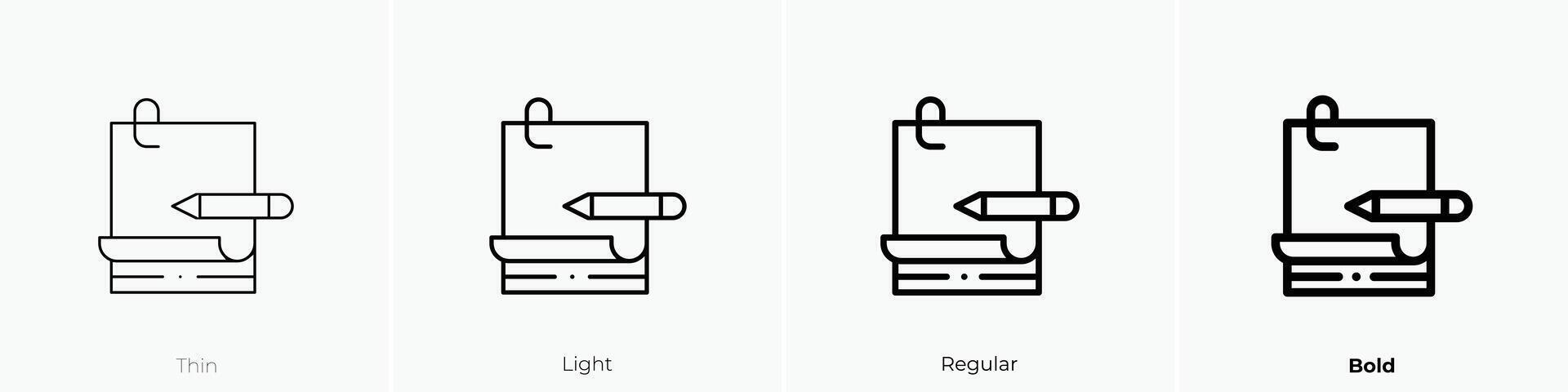 notas icono. delgado, luz, regular y negrita estilo diseño aislado en blanco antecedentes vector