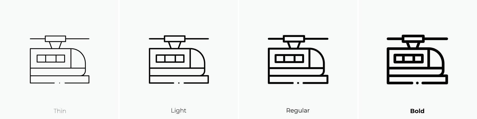 monocarril icono. delgado, luz, regular y negrita estilo diseño aislado en blanco antecedentes vector