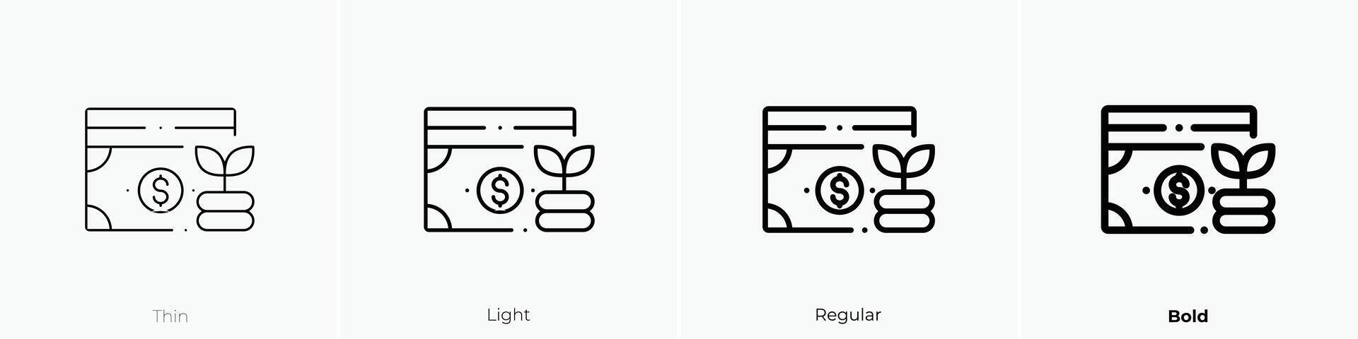money icon. Thin, Light, Regular And Bold style design isolated on white background vector