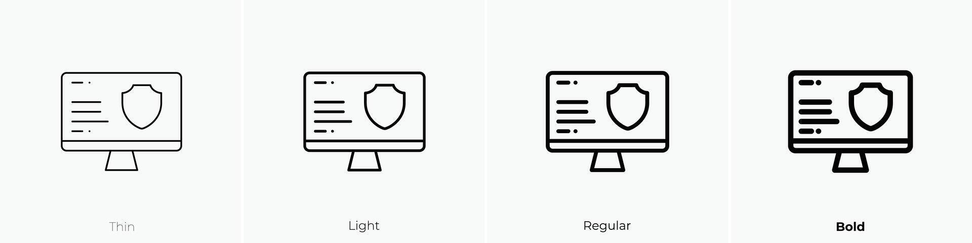 monitor icon. Thin, Light, Regular And Bold style design isolated on white background vector