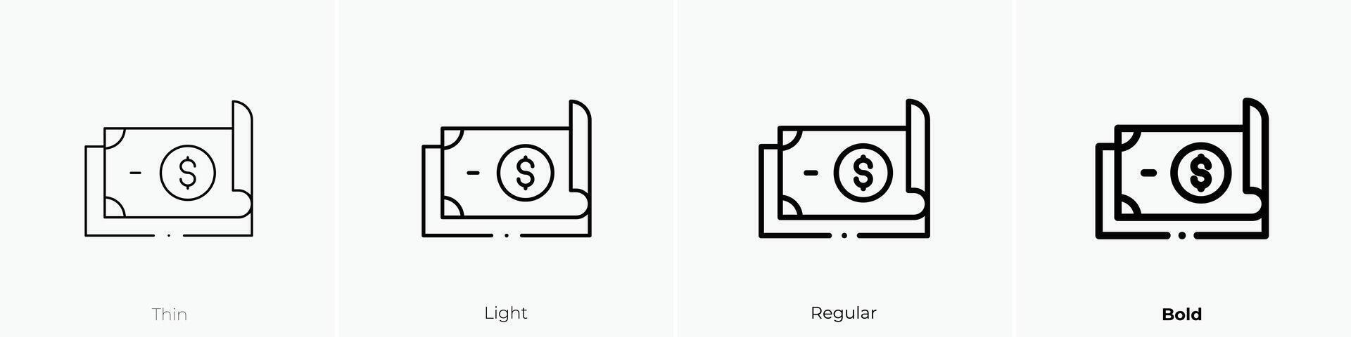 money icon. Thin, Light, Regular And Bold style design isolated on white background vector