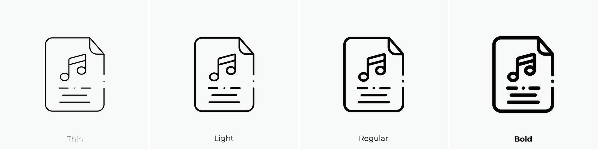music file icon. Thin, Light, Regular And Bold style design isolated on white background vector