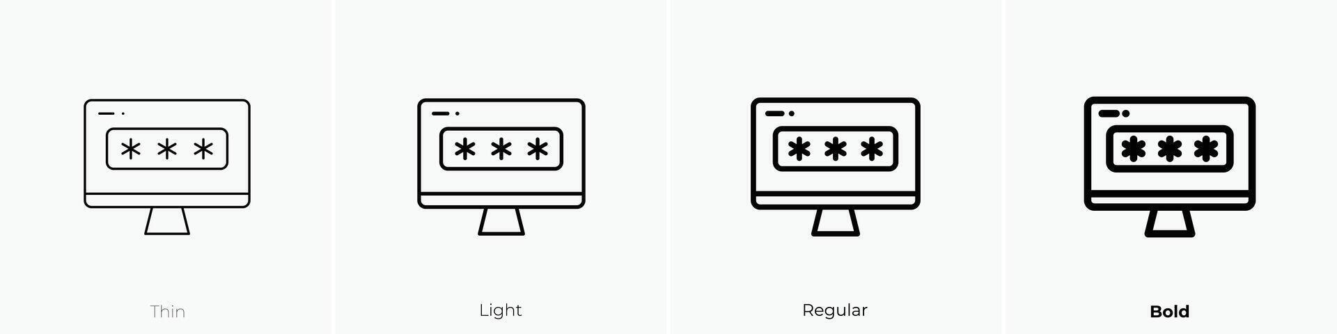 monitor icon. Thin, Light, Regular And Bold style design isolated on white background vector