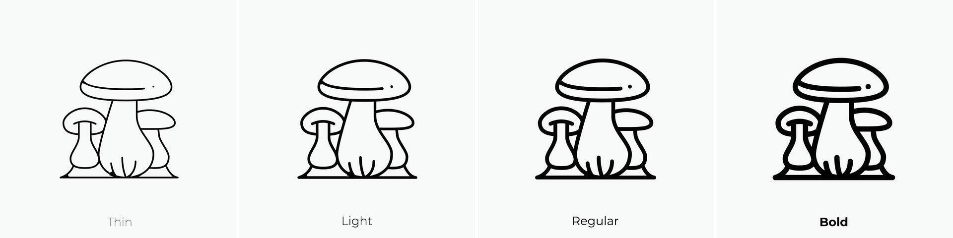 hongos icono. delgado, luz, regular y negrita estilo diseño aislado en blanco antecedentes vector