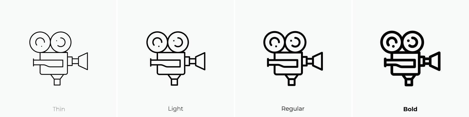 movie camera icon. Thin, Light, Regular And Bold style design isolated on white background vector