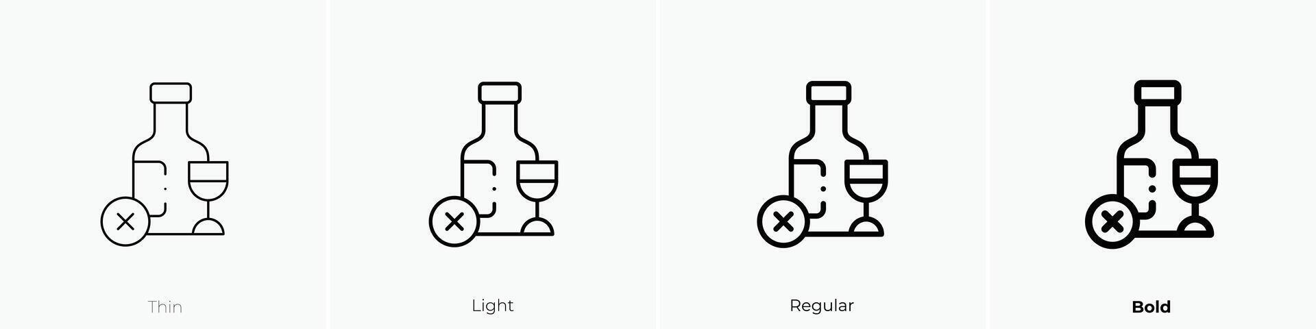 No alcohol icono. delgado, luz, regular y negrita estilo diseño aislado en blanco antecedentes vector