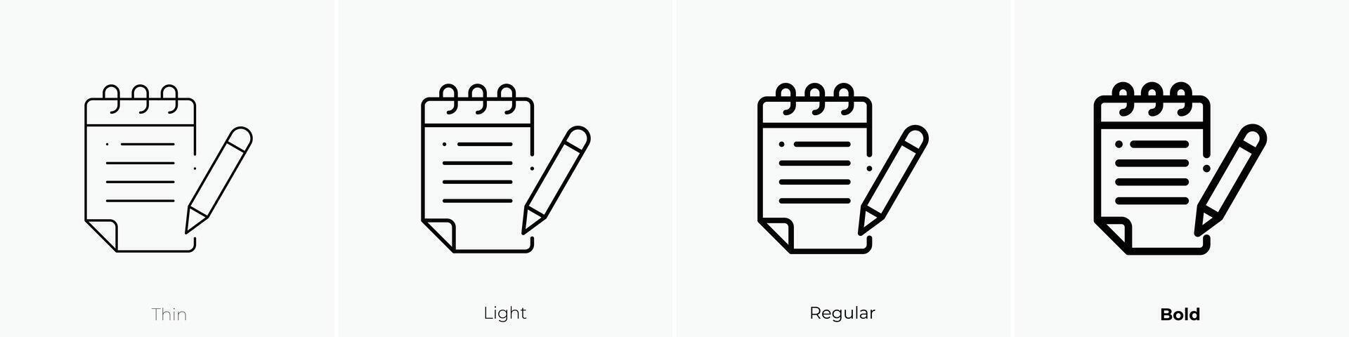 note icon. Thin, Light, Regular And Bold style design isolated on white background vector