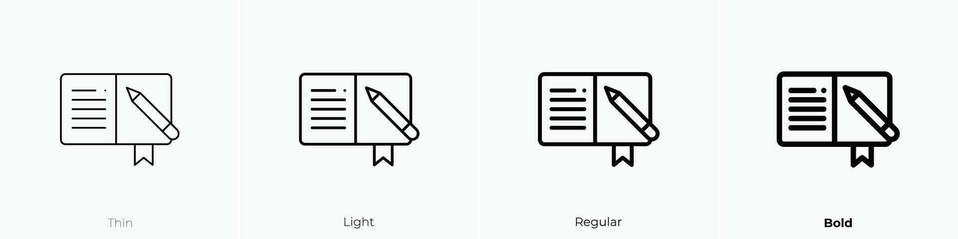 notebook icon. Thin, Light, Regular And Bold style design isolated on white background vector