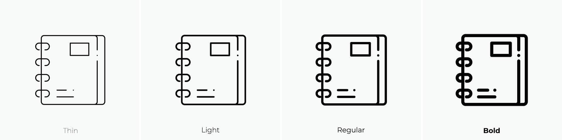 notebook icon. Thin, Light, Regular And Bold style design isolated on white background vector