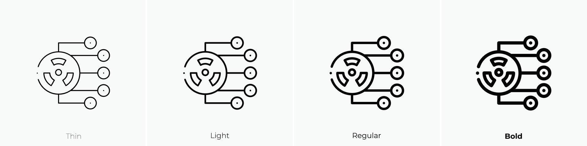 nuclear icono. delgado, luz, regular y negrita estilo diseño aislado en blanco antecedentes vector