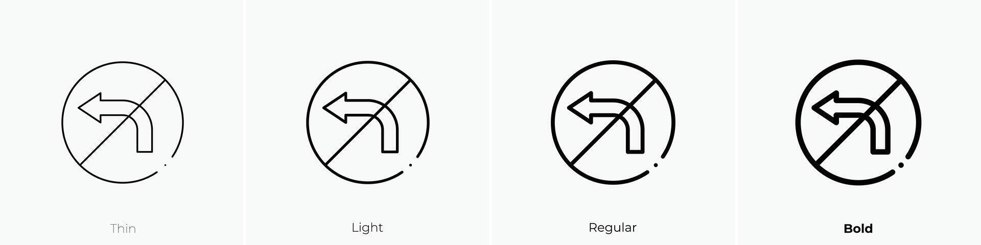 No giro izquierda icono. delgado, luz, regular y negrita estilo diseño aislado en blanco antecedentes vector