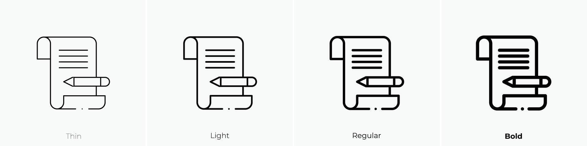 notas icono. delgado, luz, regular y negrita estilo diseño aislado en blanco antecedentes vector