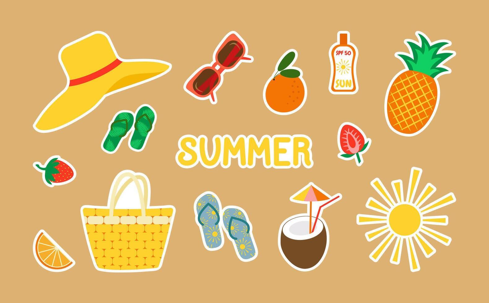 Vector illustration. A set of stickers on the theme of summer, sea.