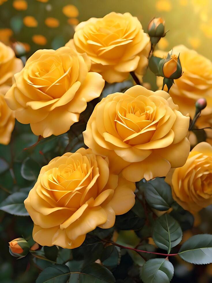 AI generated Yellow Roses beautiful view, closeup yellow rose flower garden roses gift photo