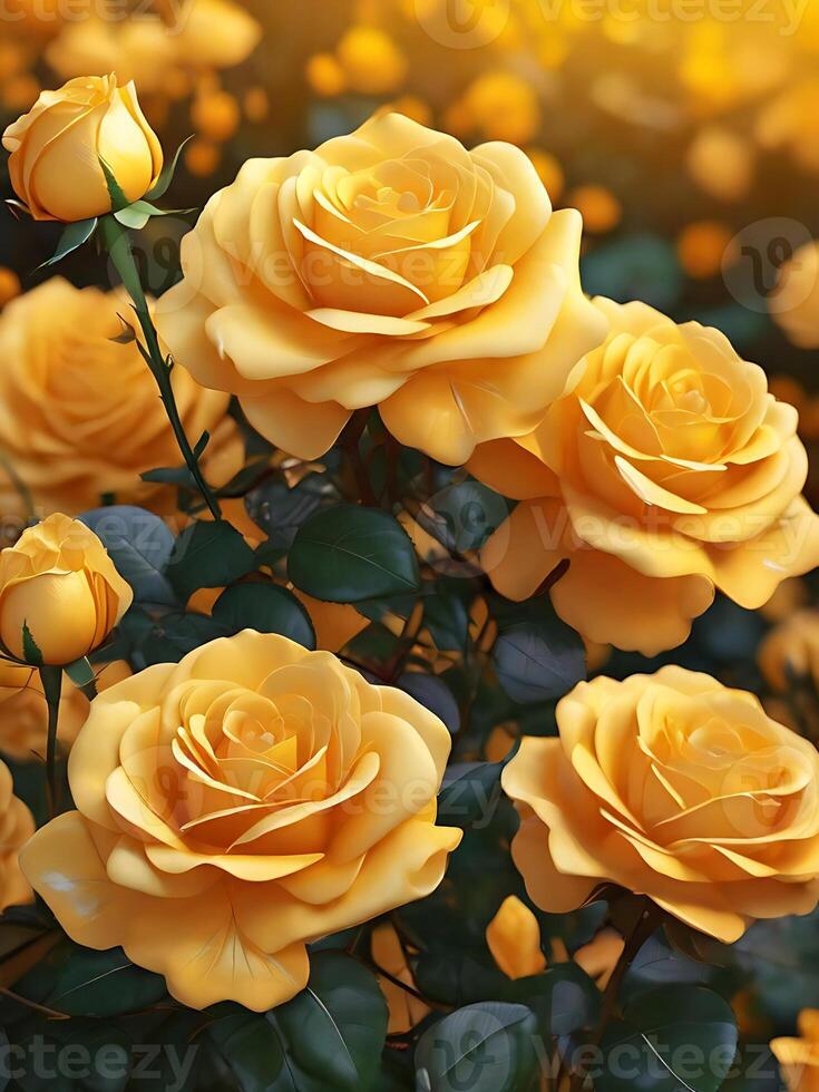 AI generated Yellow Rose closeup view, beautiful yellow rose flower panoroma rose photo