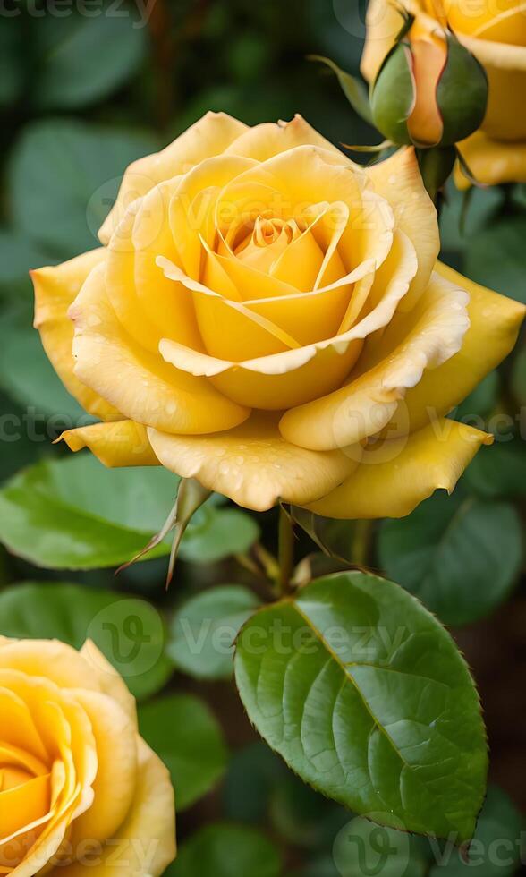 AI generated Yellow Rose closeup view, beautiful yellow rose flower panoroma rose photo