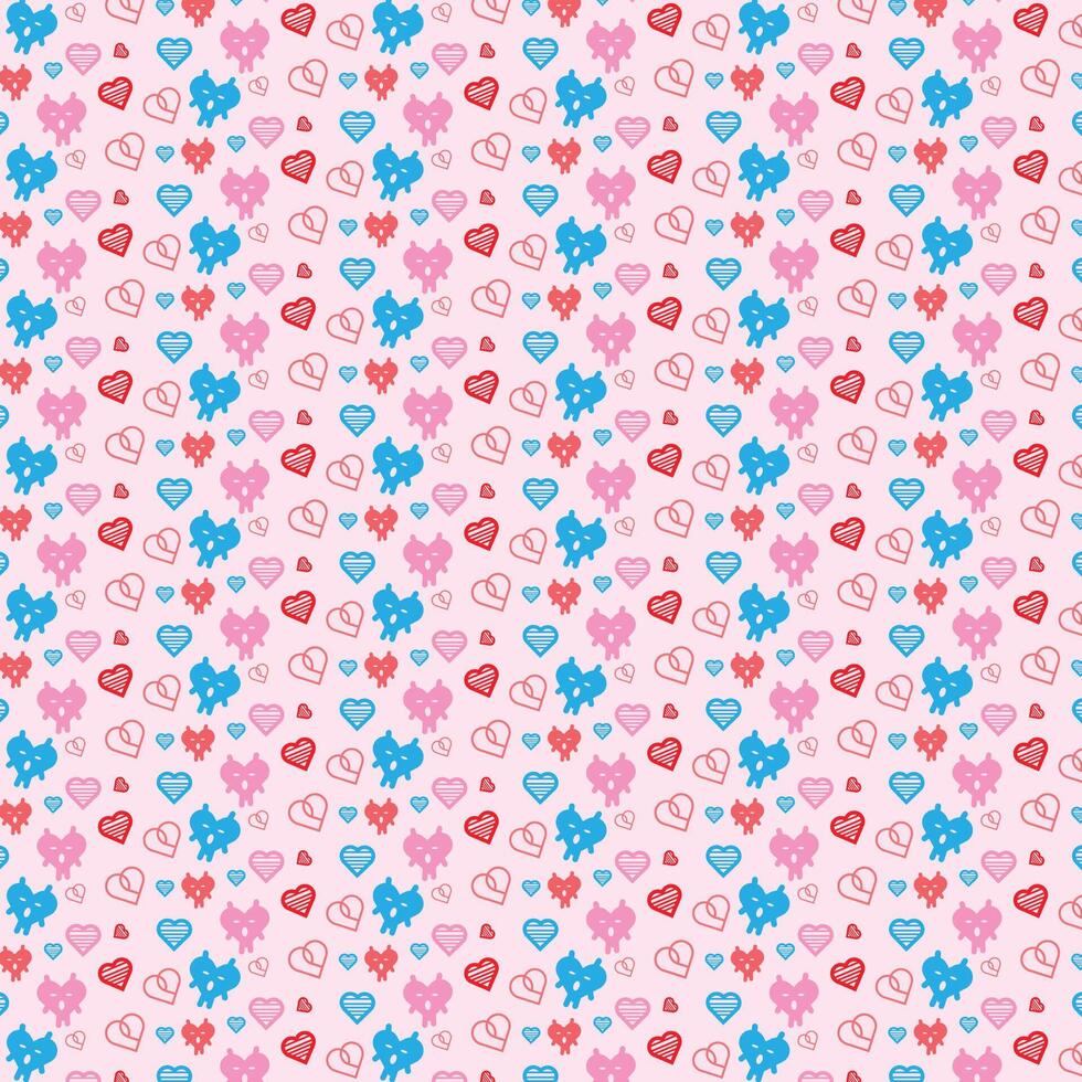 Colorful rainbow love heart seamless pattern illustration with funny smiling face. Diverse hearts background print. Valentine's day holiday backdrop texture, diversity group design vector