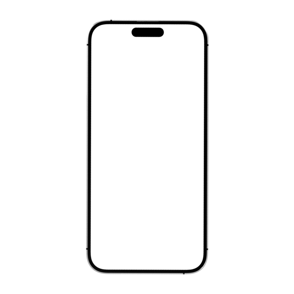 White smartphone mockup blank screen isolated on transparent background. Png smartphone mockup frame.